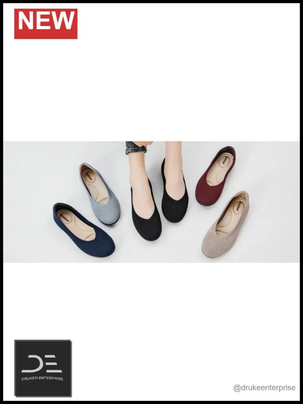 Women's Wide Width Knit Ballet Flats Memory Foam Insole Slip On Shoes